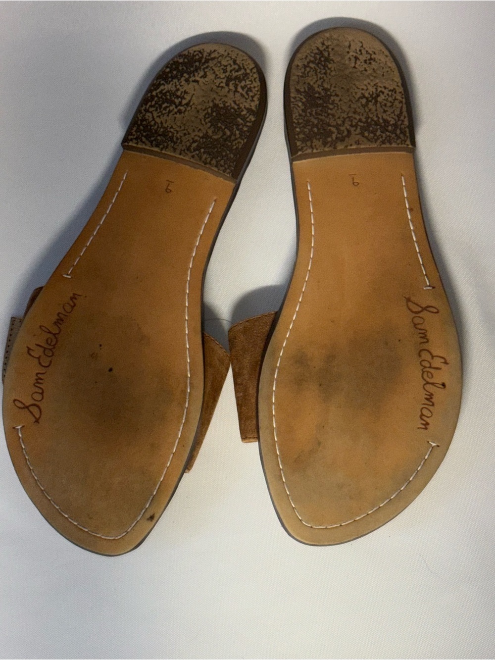 Sam Edelman Tan Suede Slide Sandals with Snakeskin Buckle - Picture 3 of 3
